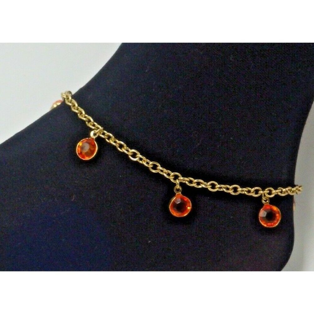 Anklet Bollywood Style A djustable up to 11 inch Orange Cut Beads Spring Break